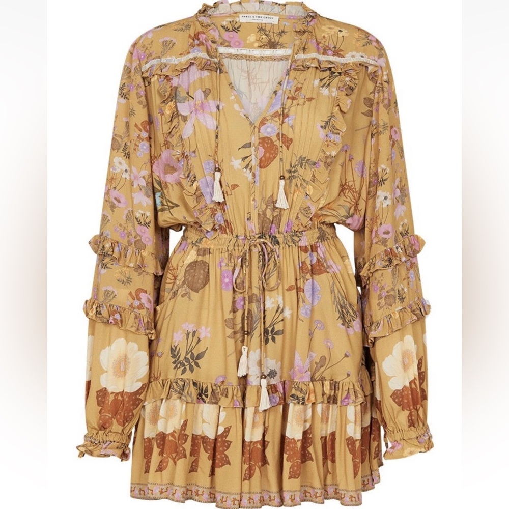 Spell Wild Bloom Long Sleeve Playdress in Mustard